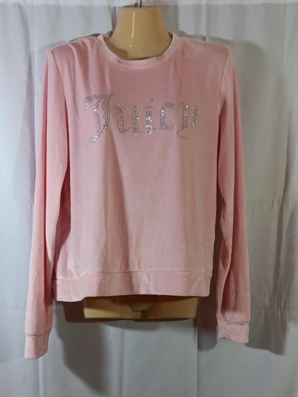 Juicy Couture Womens Large Pink Velour Sweatshirt Top Logo Bling Sleepwear